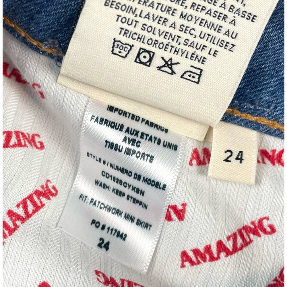 ALICE + OLIVIA • AO LA Blue Denim Patchwork A-Line Mini Skirt, XS - Picture 9 of 16